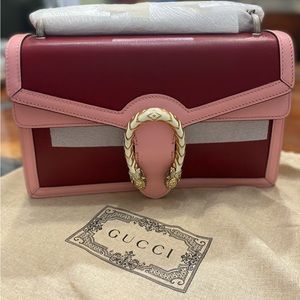 Gucci Dionysus two tone in cherry red and pink leather small shoulder bag
